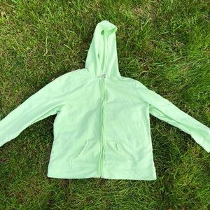 Green oversized Y2K hoodie with lace trimming